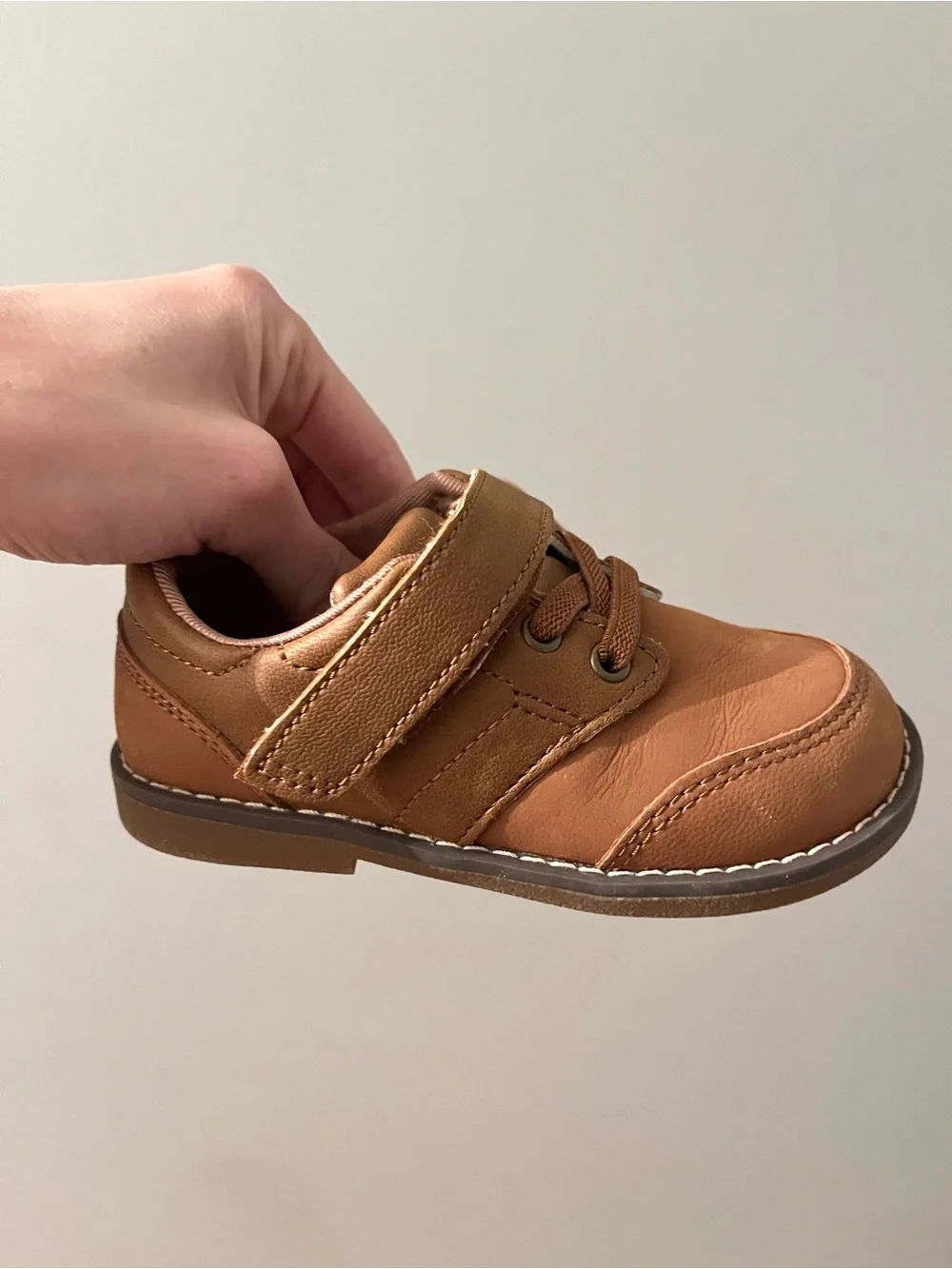 Stride Rite Brown Leather-look Casual Shoes with Hook & Loop Strap